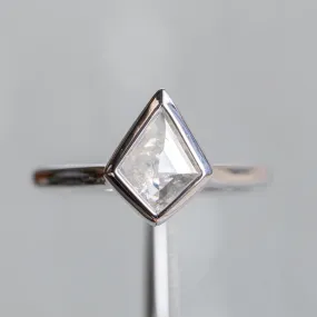 0.73ct Kite Shaped Light Grey Salt   Pepper Rosecut Diamond Contemporary Bezel Solitaire in 14k White Gold