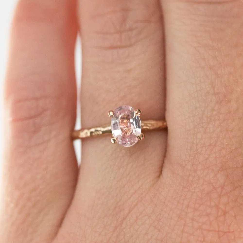 0.93ct Oval Pink Sapphire in 14k Rose Gold Evergreen Solitaire Ring