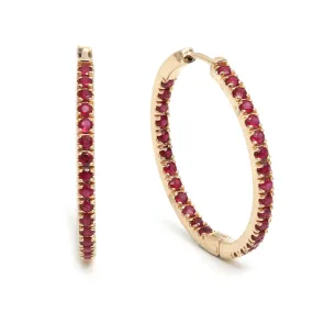 14K & 18K Gold Ruby Inside Outside Hoop Earrings