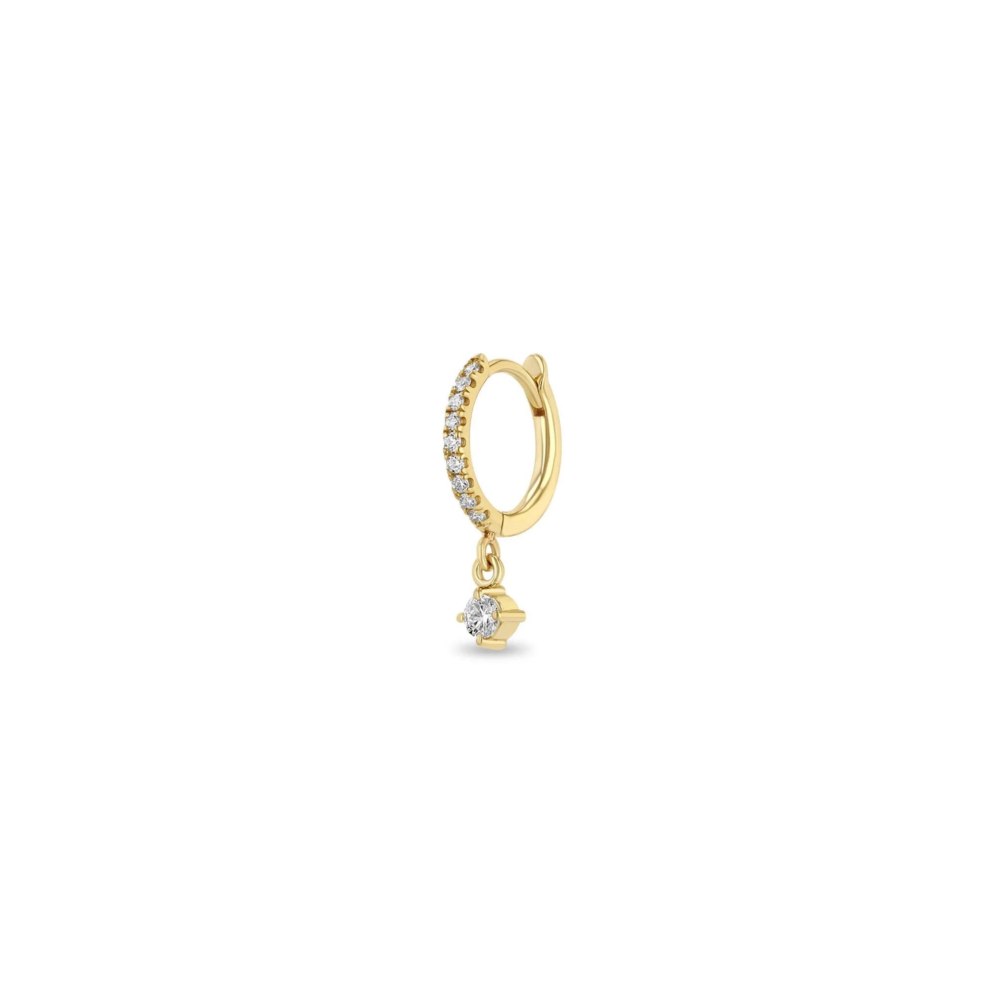 14k Dangling Diamond Small Pavé Diamond Hinge Huggie Hoops