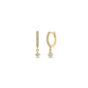 14k Dangling Diamond Small Pavé Diamond Hinge Huggie Hoops