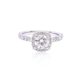 14K WHITE GOLD 1.02CT ROUND BRILLIANT CUT DIAMOND HALO ENGAGEMENT RING