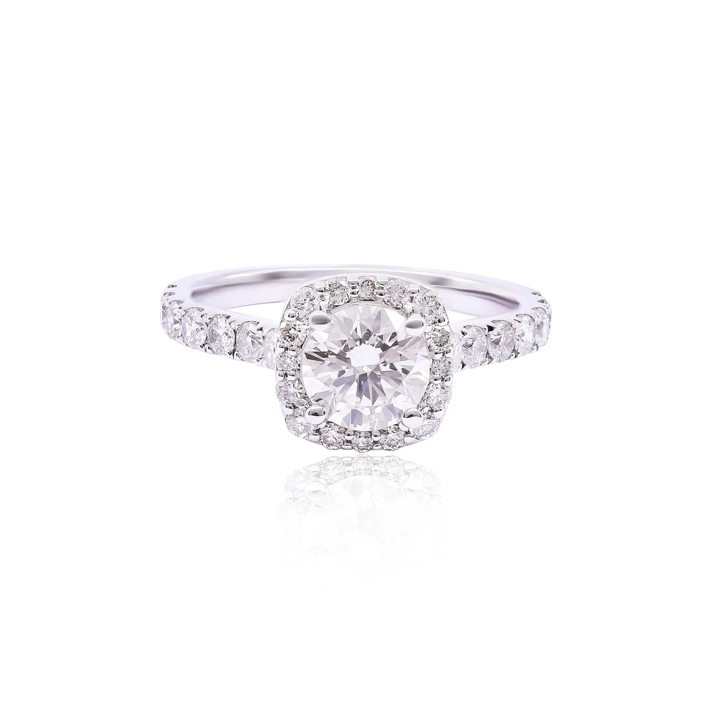 14K WHITE GOLD 1.02CT ROUND BRILLIANT CUT DIAMOND HALO ENGAGEMENT RING