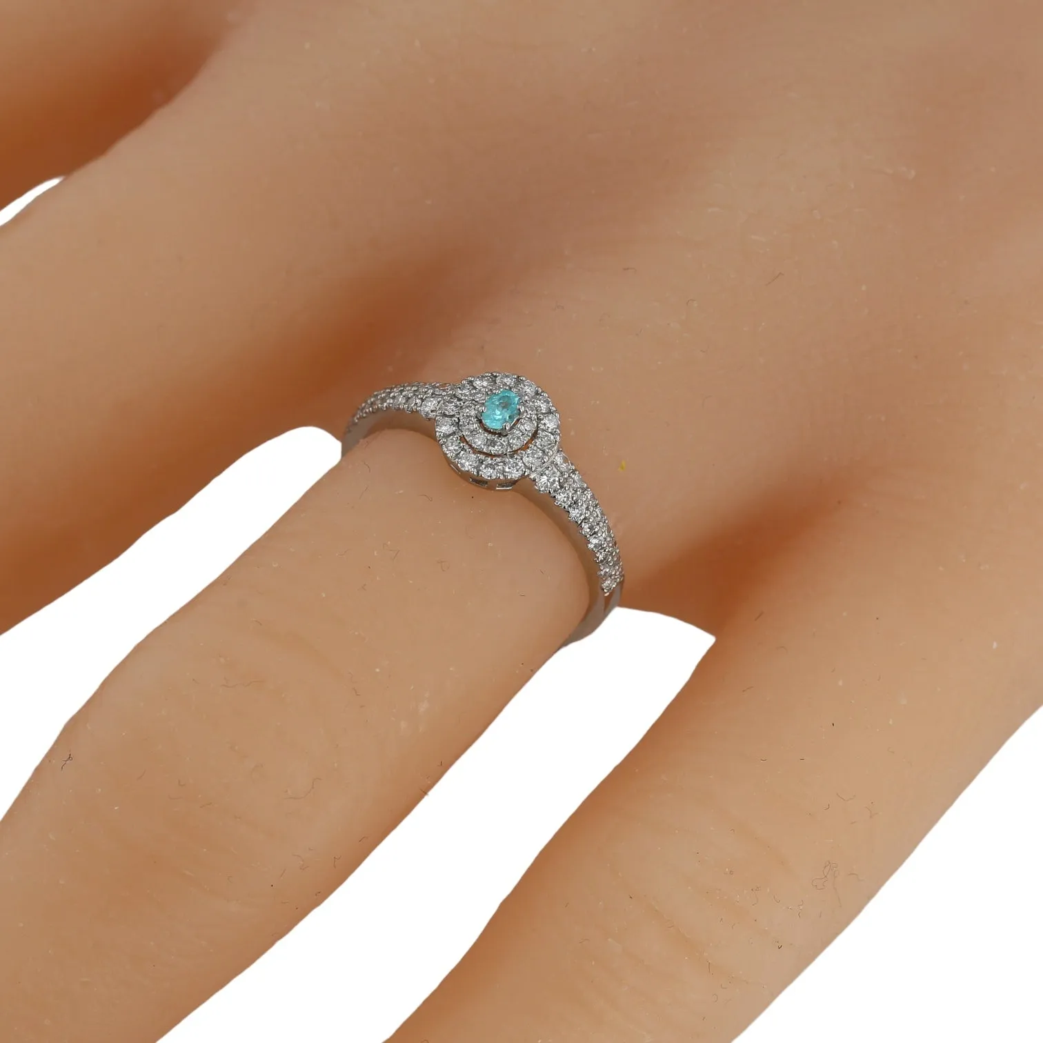 14K White gold Paraiba halo diamonds center ring-32148