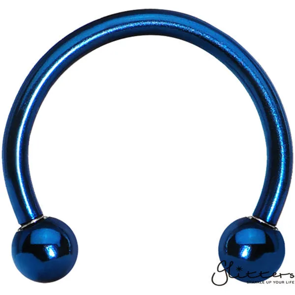 16 Gauge Blue Titanium Ion Plated Surgical Steel Horseshoe/Circular Barbells with Ball