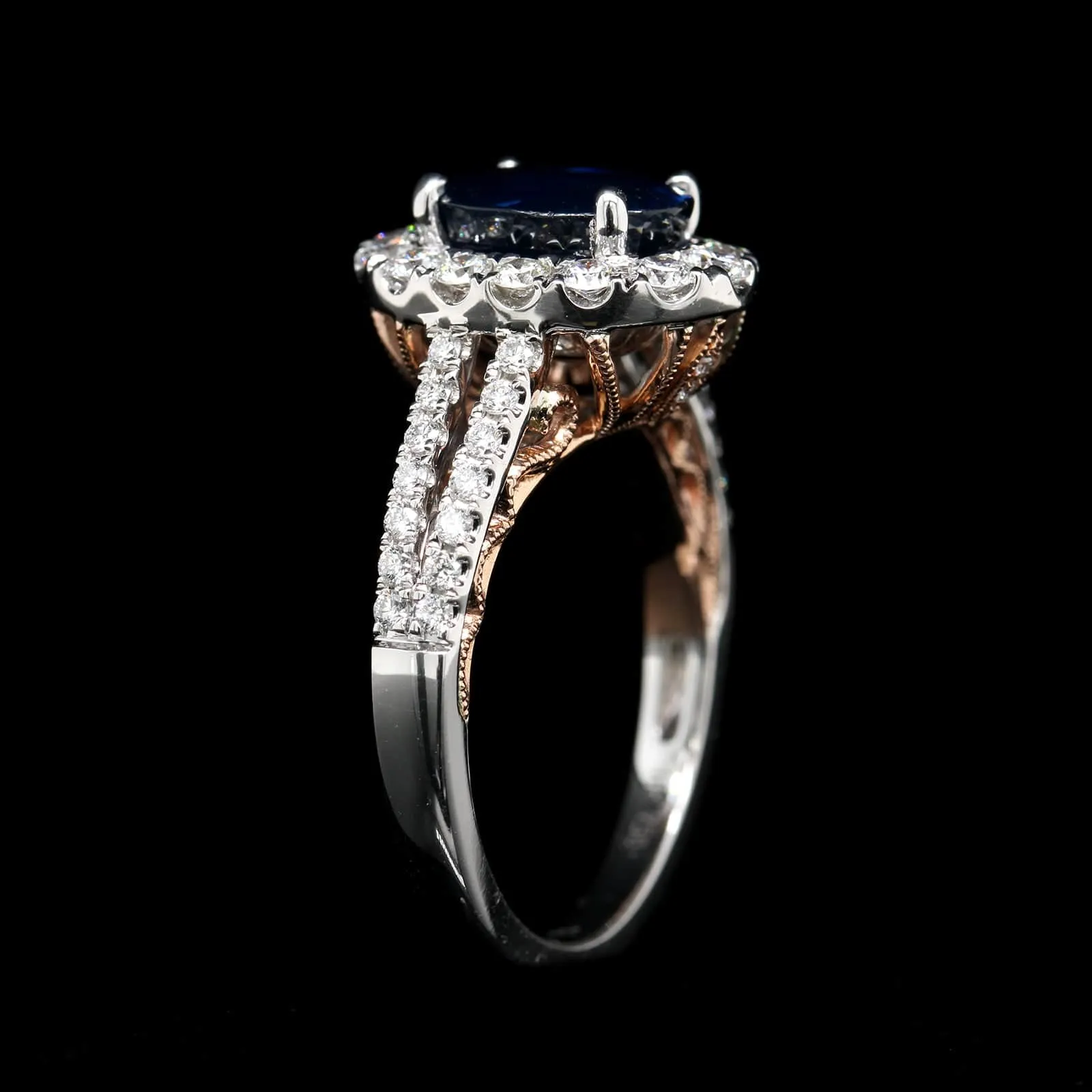 18K White and Rose Gold Estate Sapphire and Diamond Ring