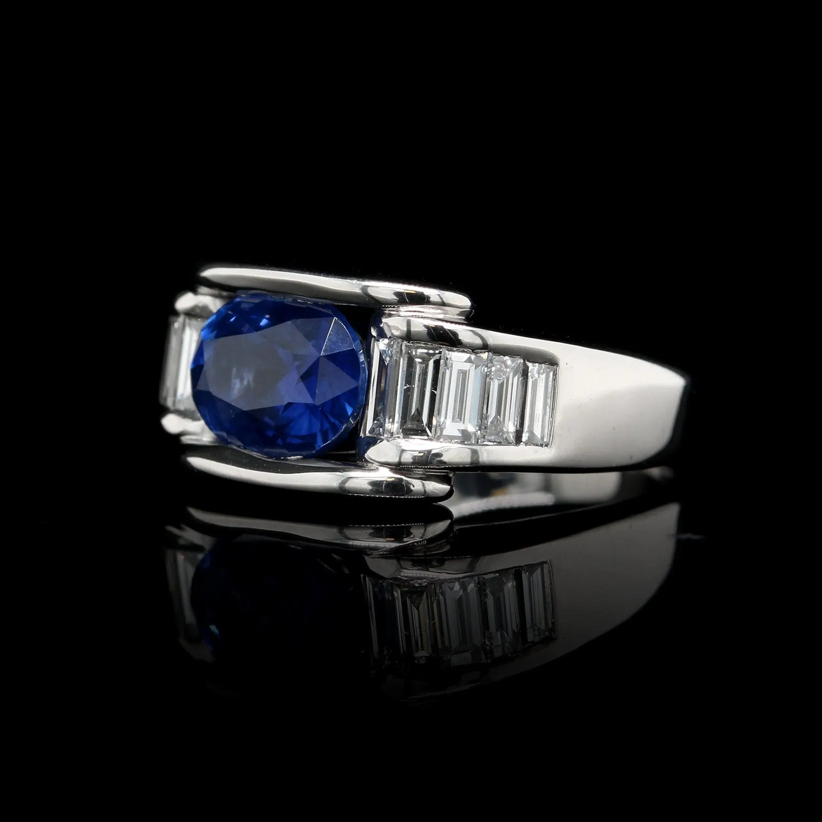 18K White Gold Estate Sapphire and Diamond Ring