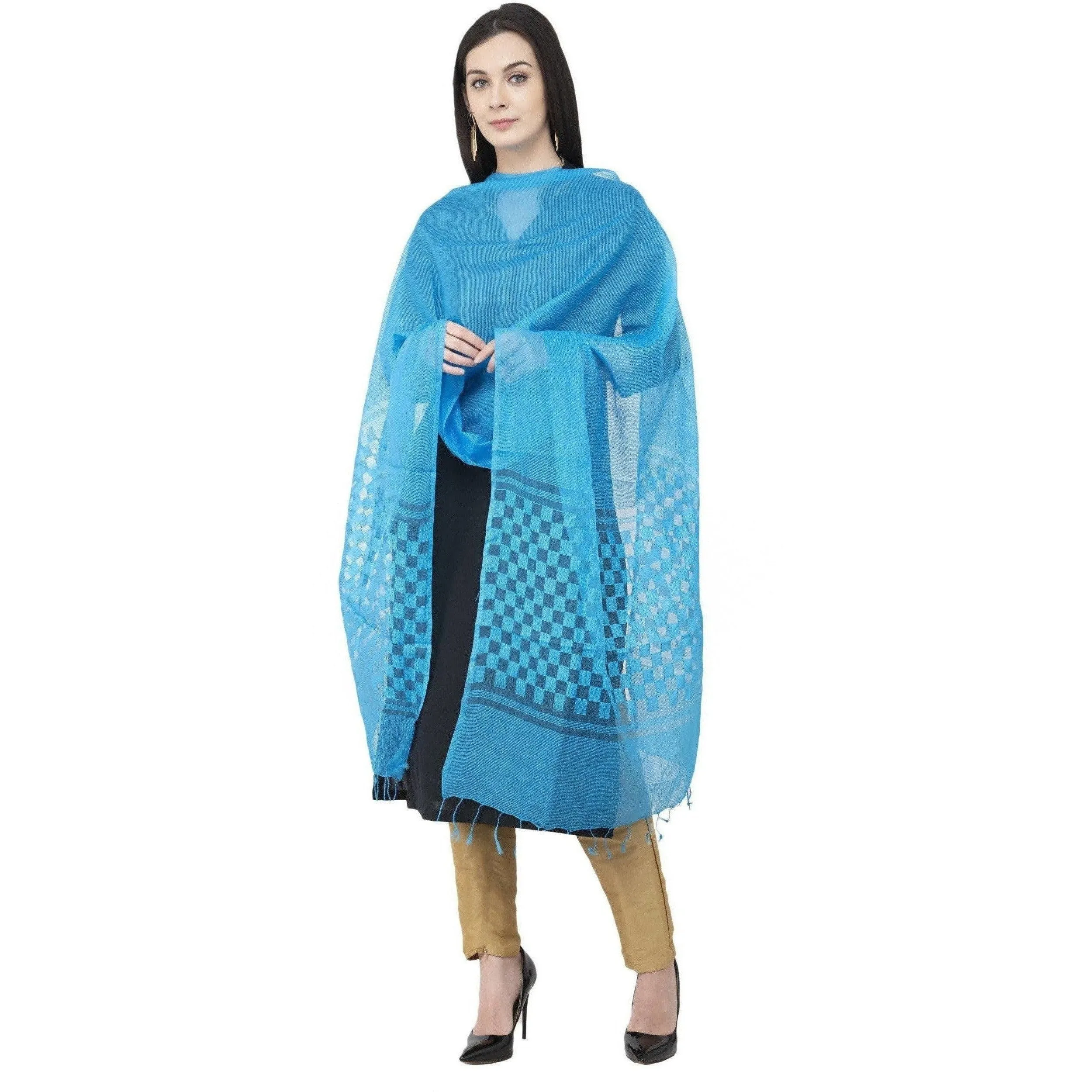 A R Silk Buta Cutting Regular Dupatta Dark Firozi Color Dupatta or Chunni