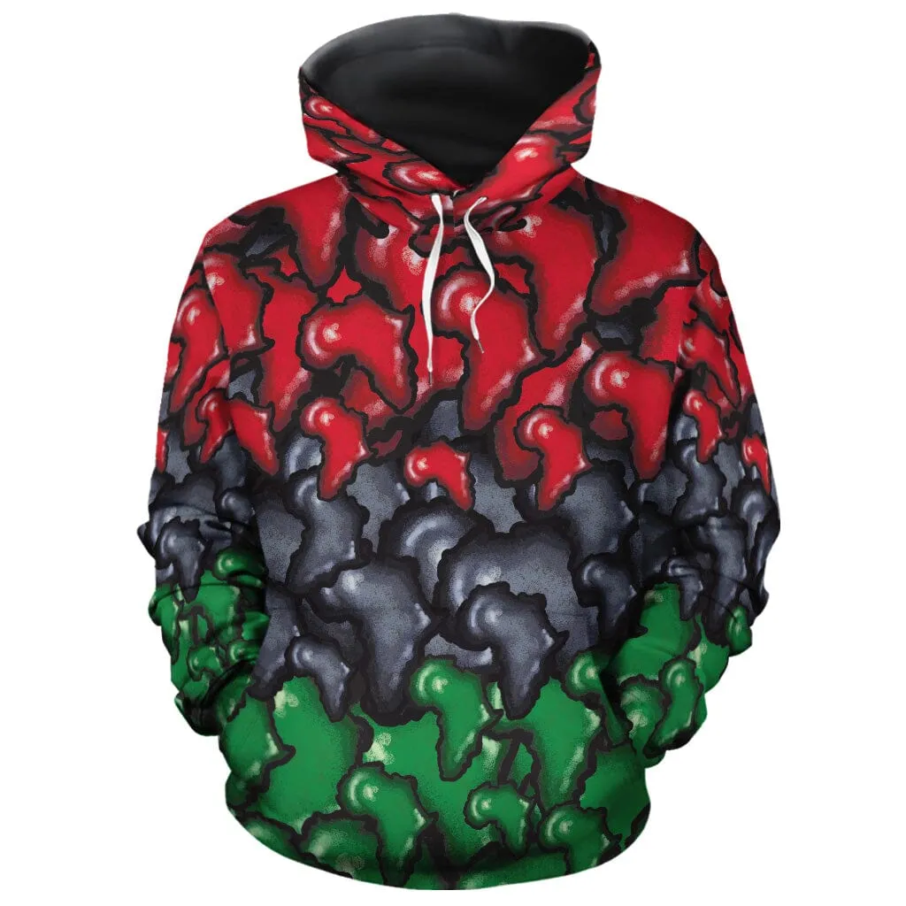 Africa-Shaped In Pan-African Colors All-over Hoodie