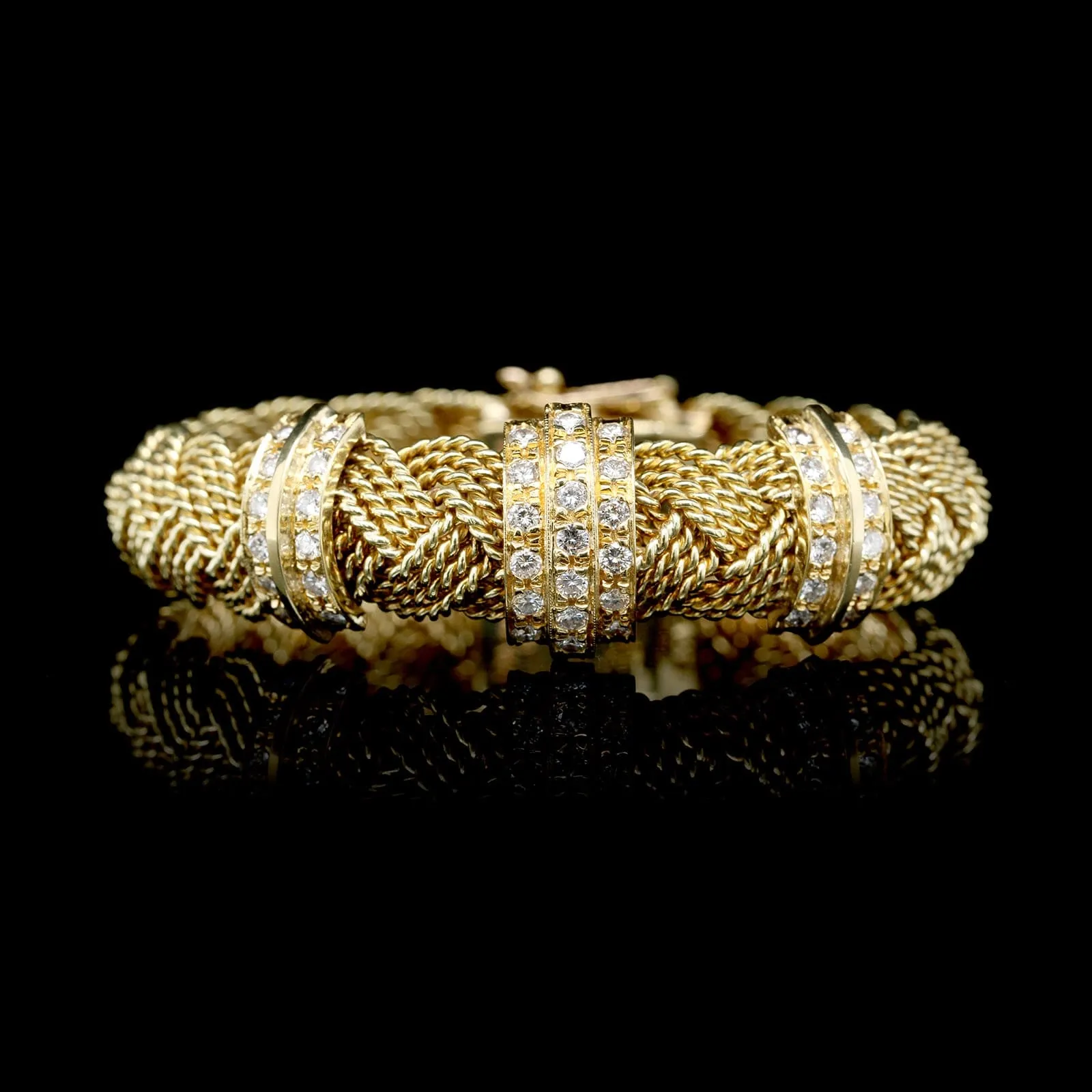 A.G.A. Correa &  Sons 18K Yellow Gold Estate Diamond Turk's Head Bracelet