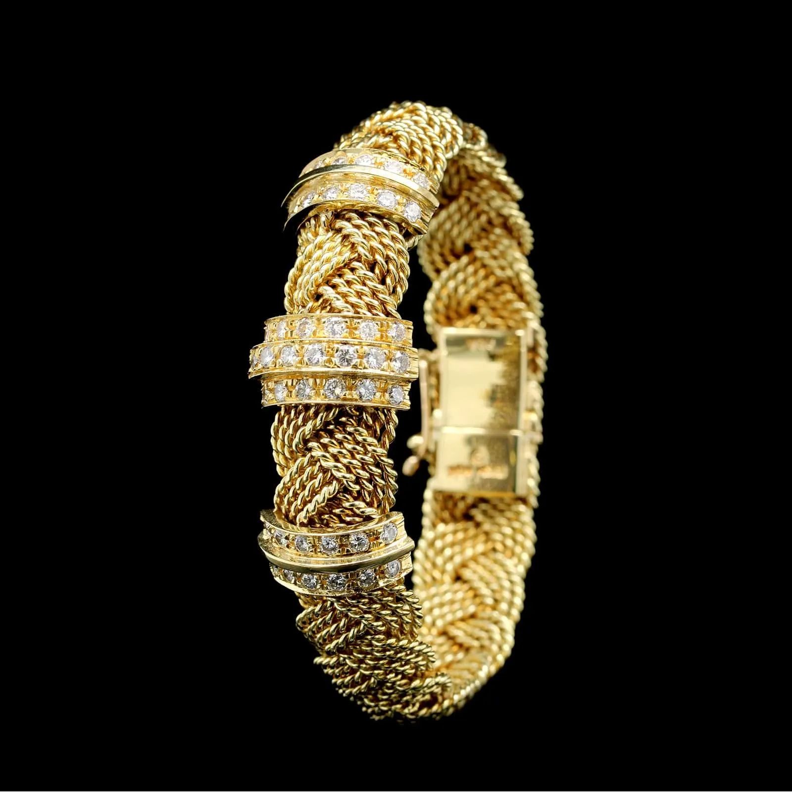 A.G.A. Correa &  Sons 18K Yellow Gold Estate Diamond Turk's Head Bracelet