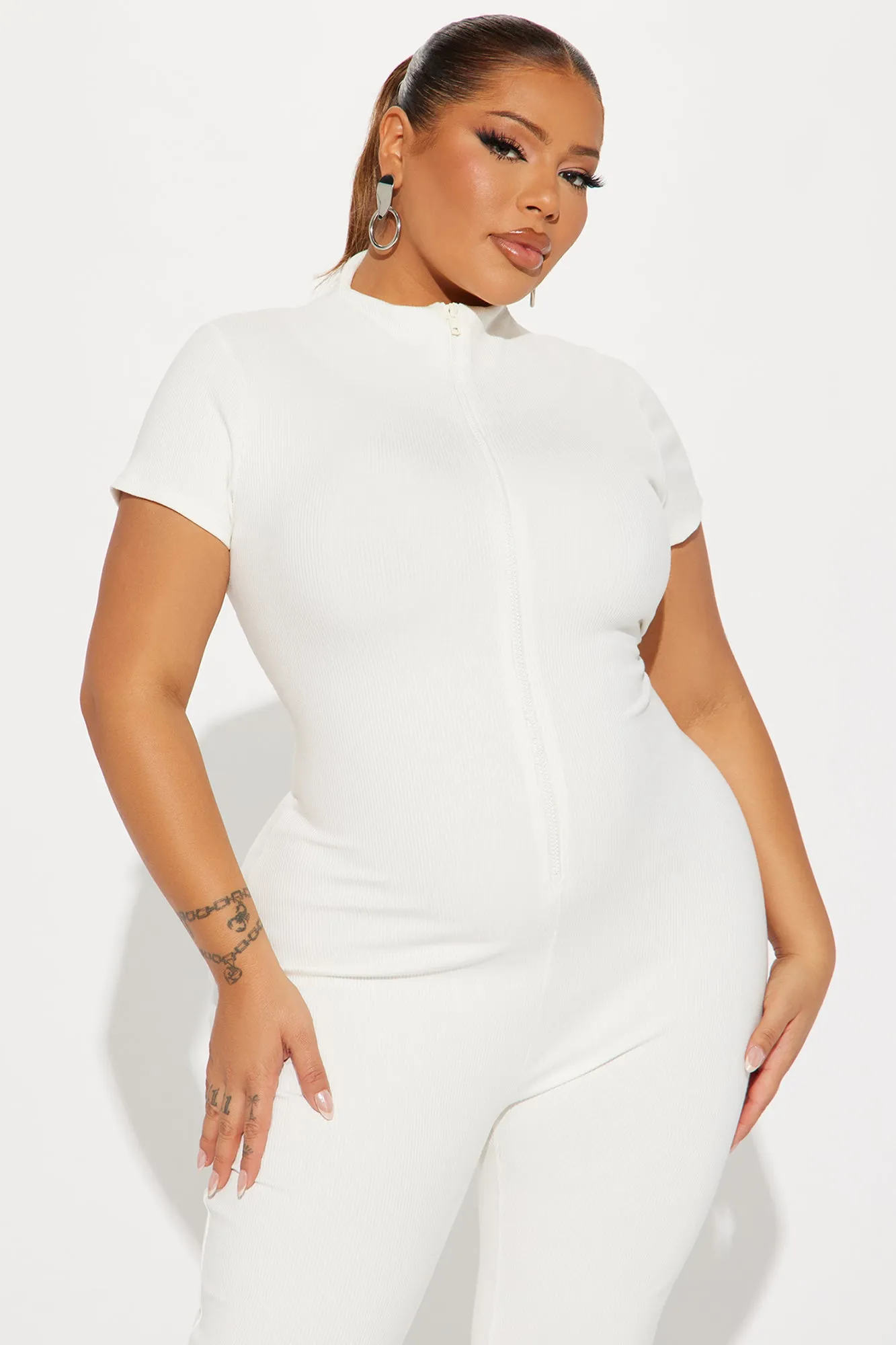 Anabel Short Sleeve Snatched Jumpsuit - Off White