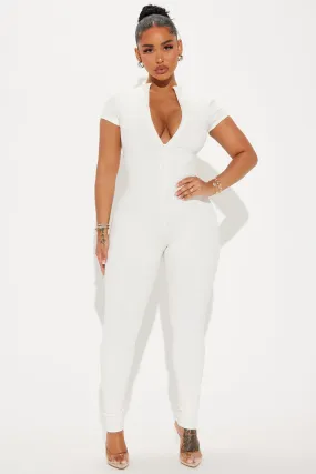 Anabel Short Sleeve Snatched Jumpsuit - Off White