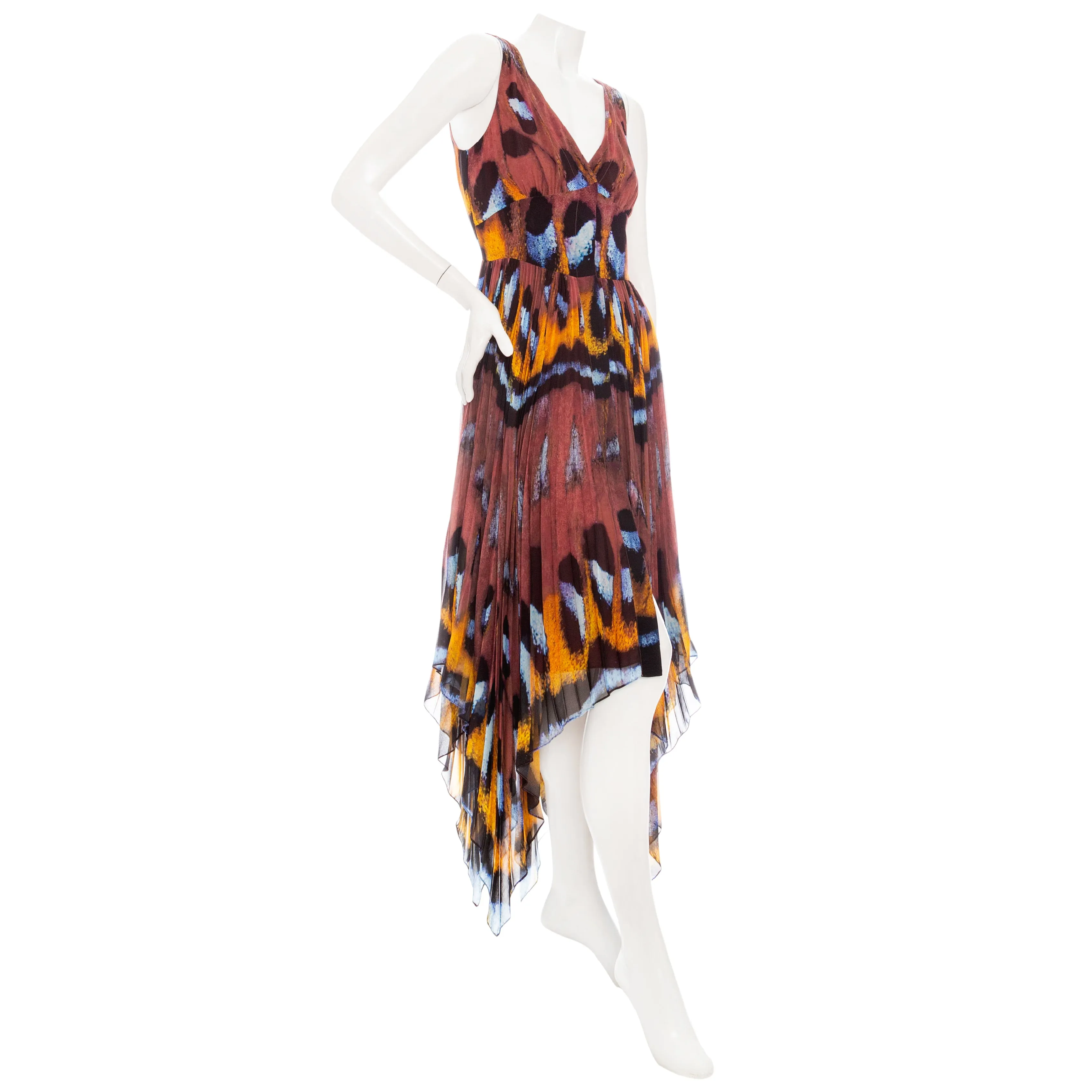 Annabella Butterfly Print Sleeveless Handkerchief Dress