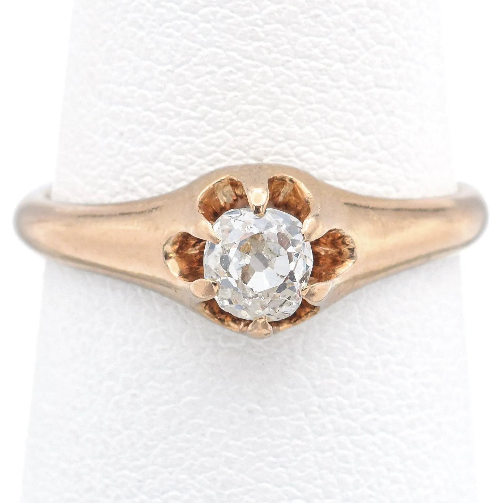 Antique 14K Yellow Gold 0.33 Ct Old Mine Cut Diamond Band Ring Size 6.75