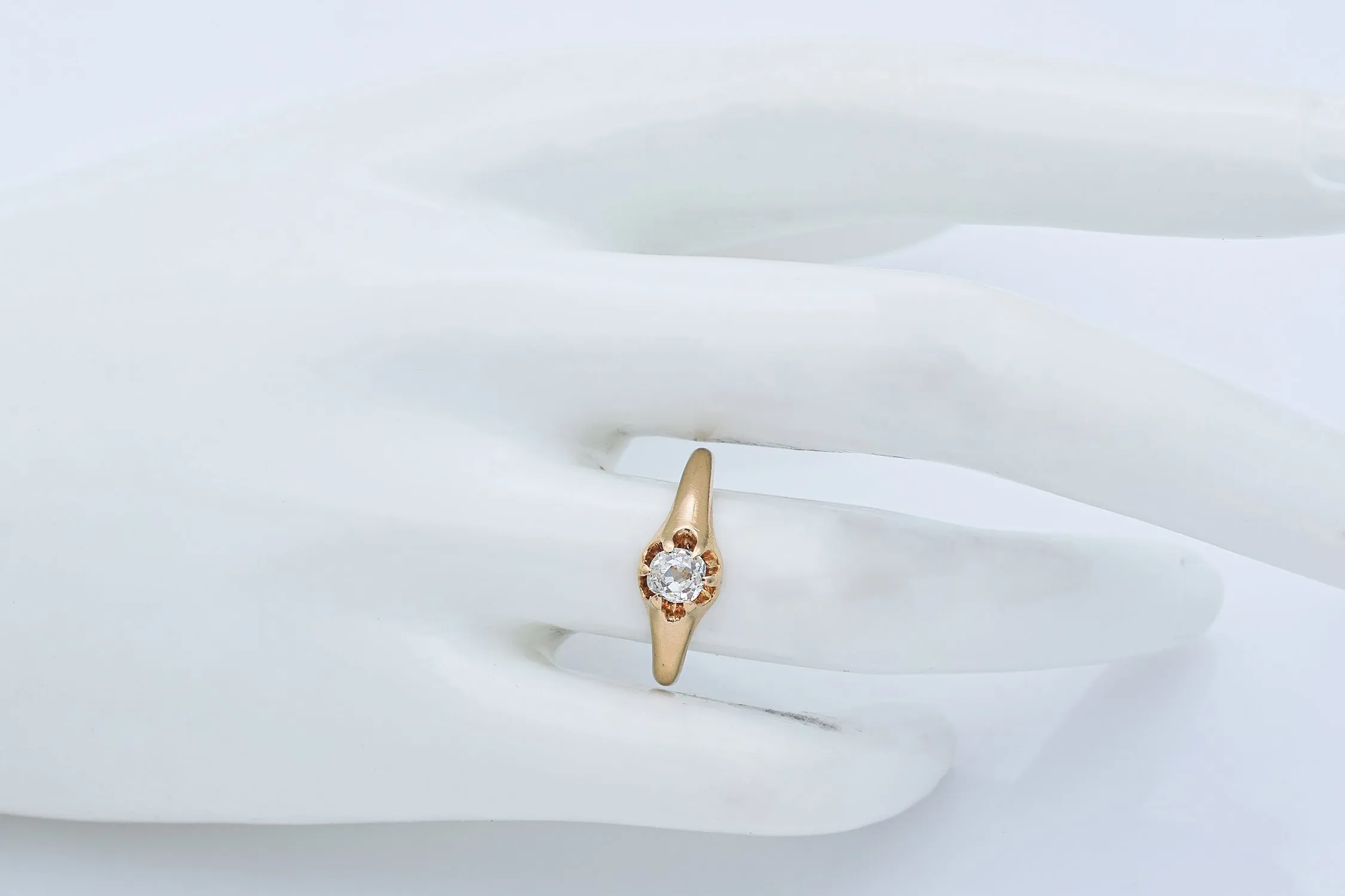 Antique 14K Yellow Gold 0.33 Ct Old Mine Cut Diamond Band Ring Size 6.75