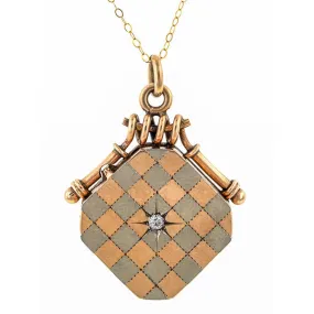 Art Deco Rose Gold & Platinum Diamond Locket Pendant Necklace