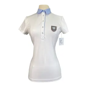 Asmar Equestrian 1/4 Button-Up Short Sleeve Polo in White/Chambray - Women's XXS