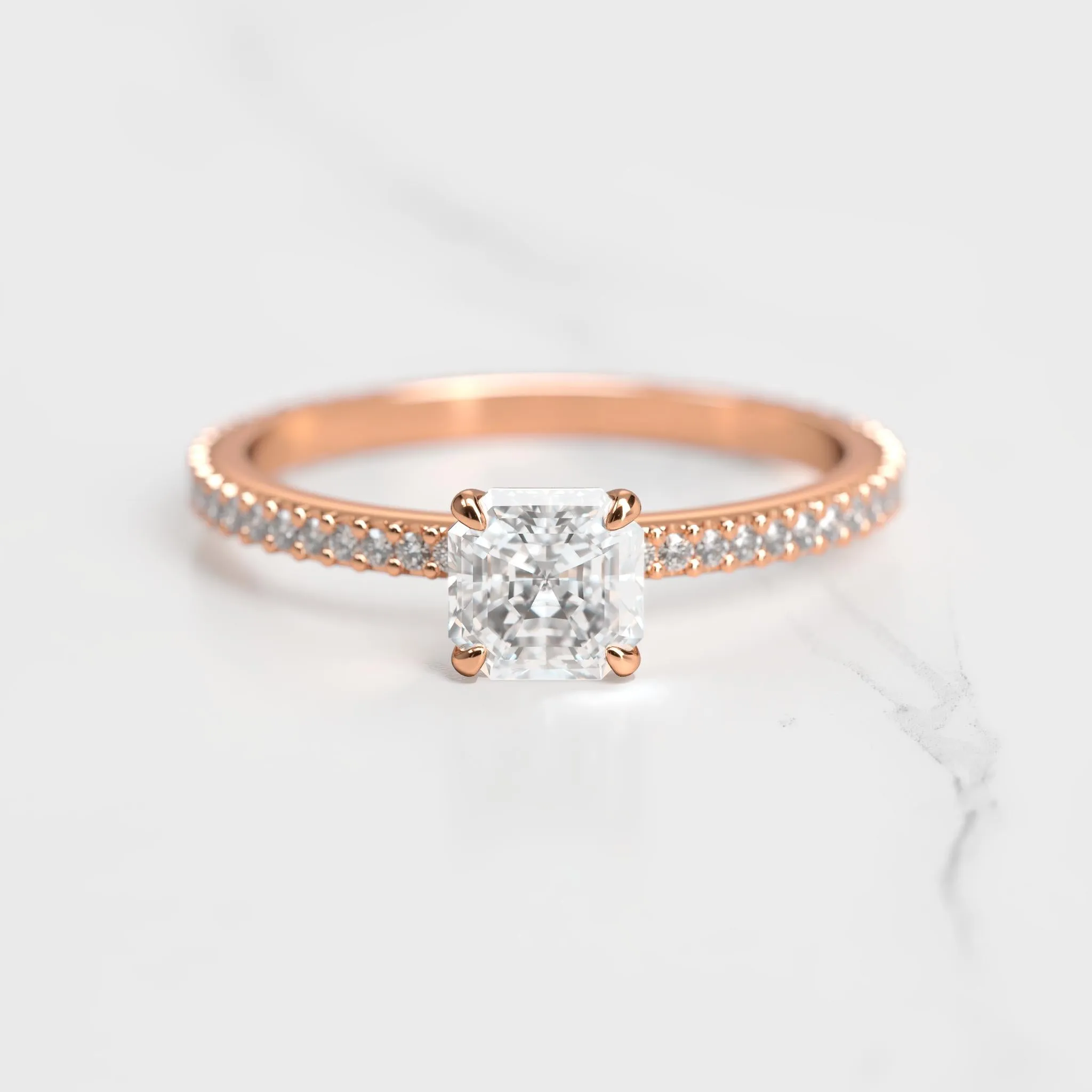 Asscher Full Pave Tapered Diamond Ring