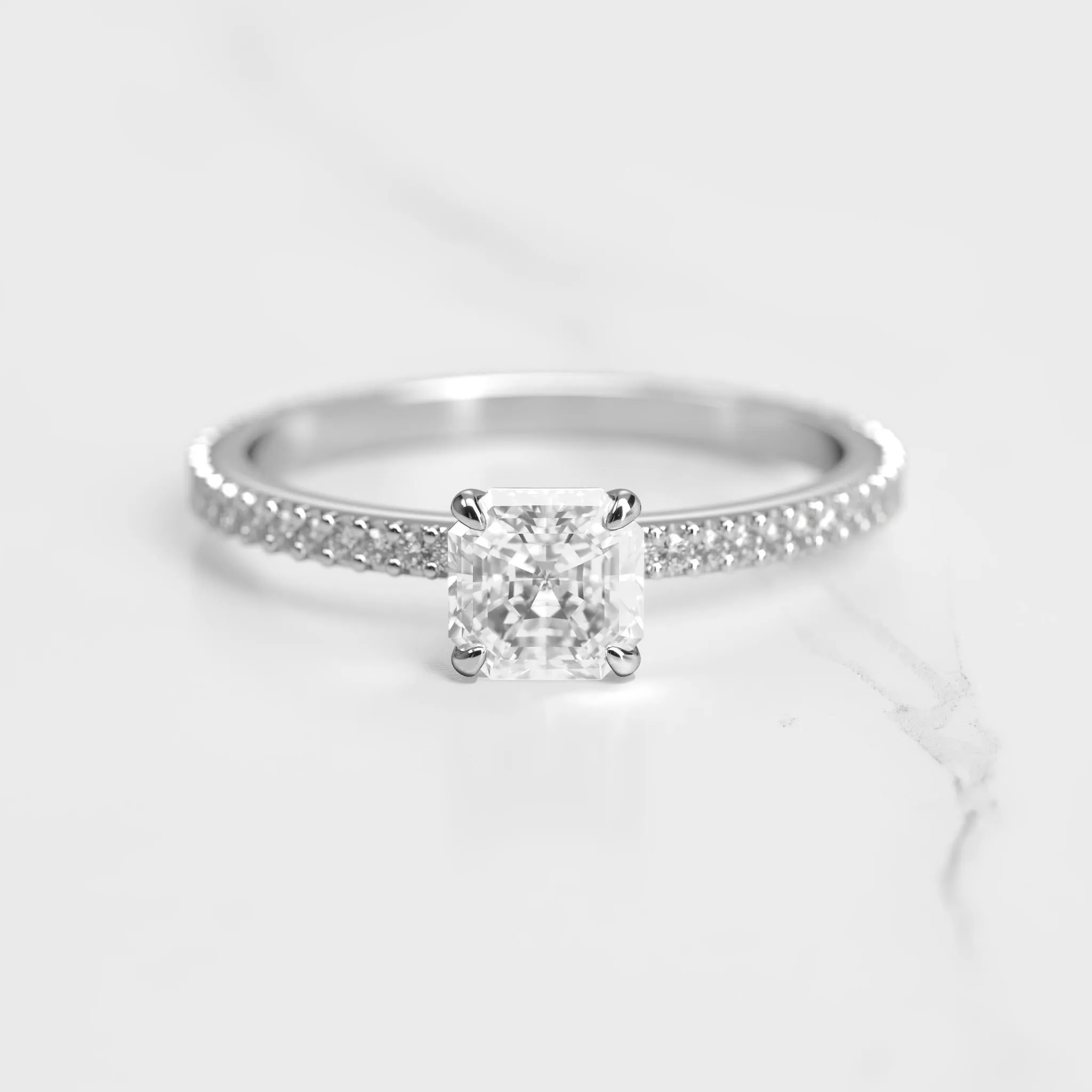 Asscher Full Pave Tapered Diamond Ring