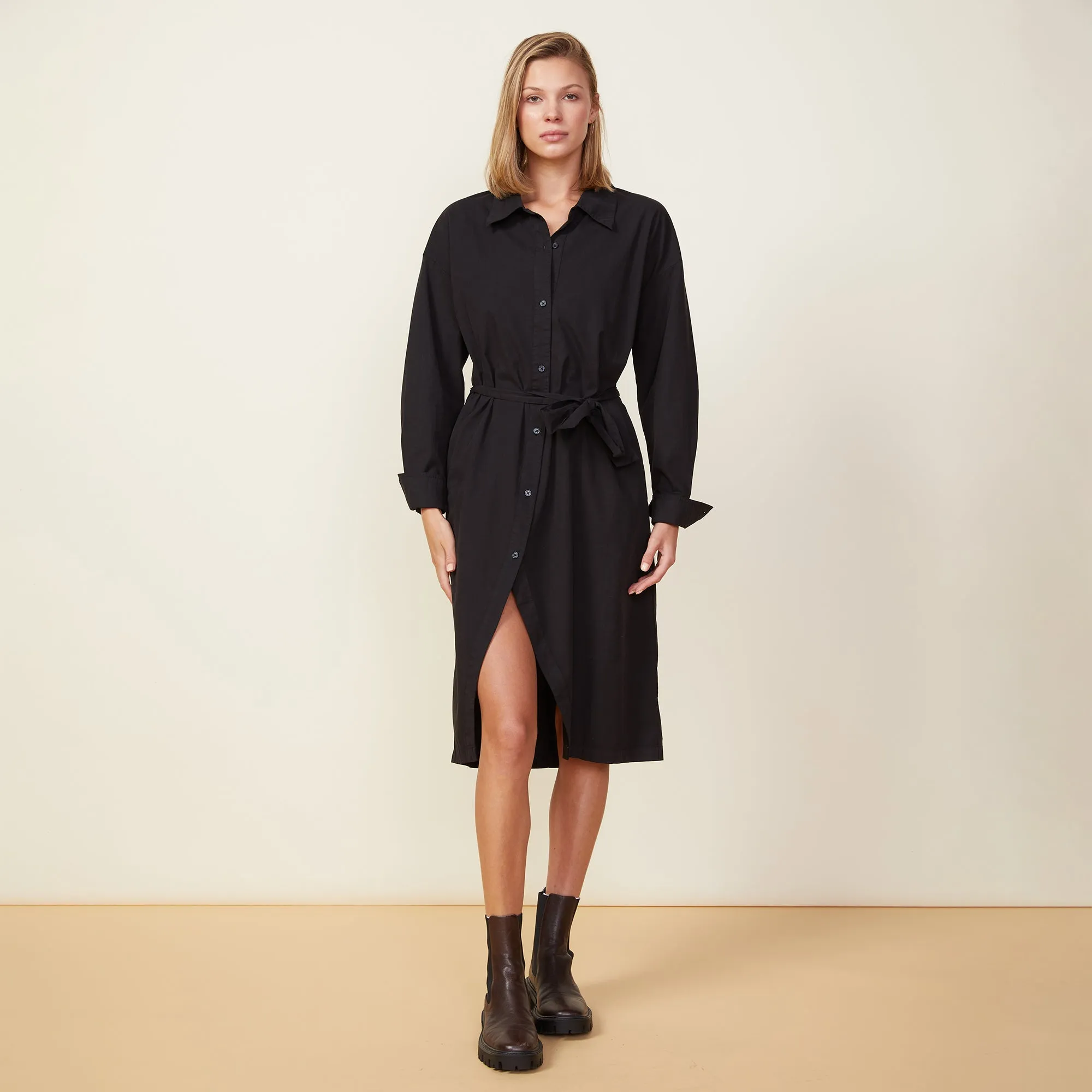 Asymmetrical Poplin Tie Shirt Dress