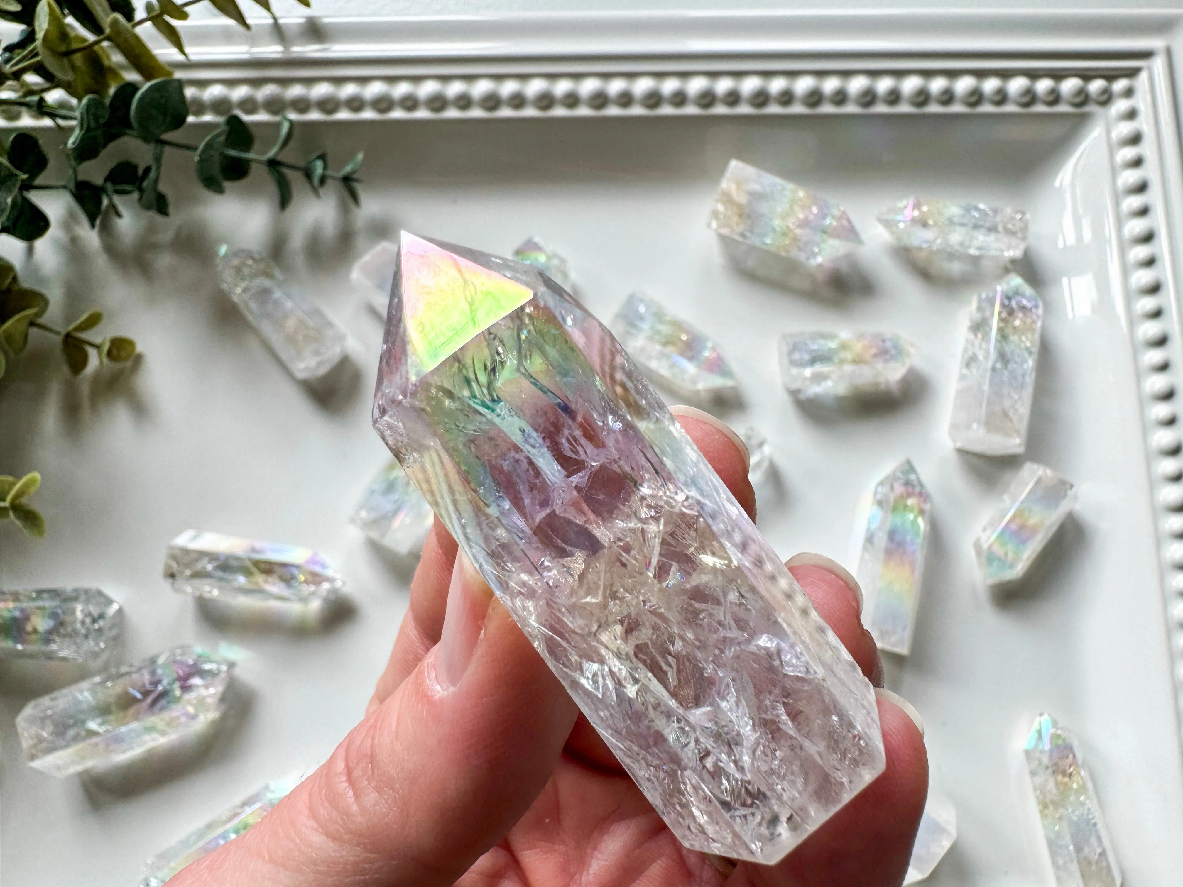 Aura Fire & Ice Crackle Quartz Points