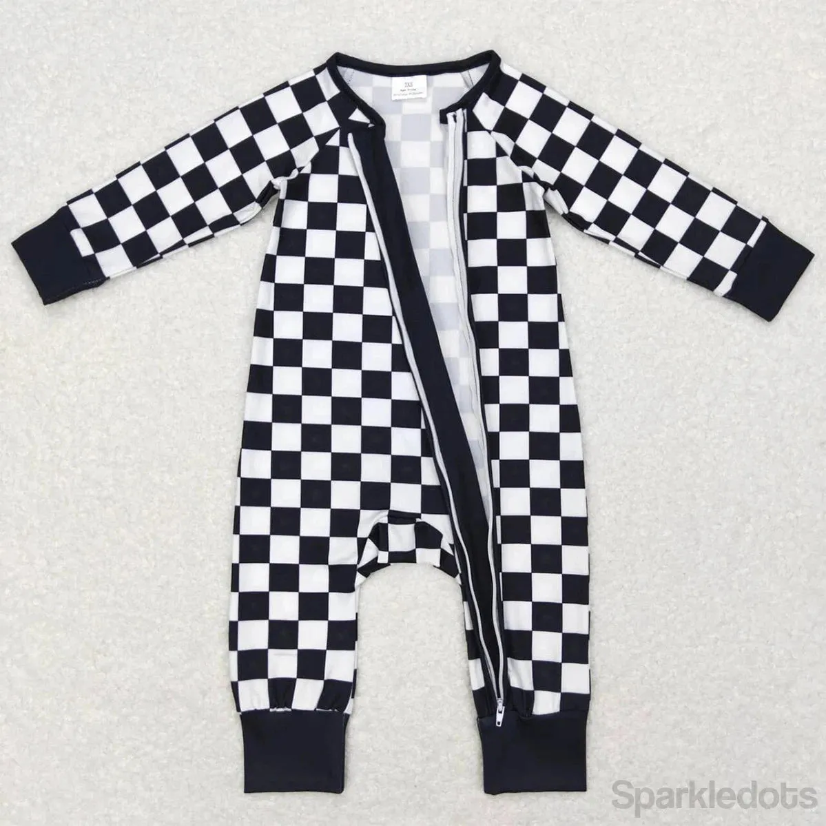 Baby Romper - Boys - Zip - Black & White Checkerboard Unisex