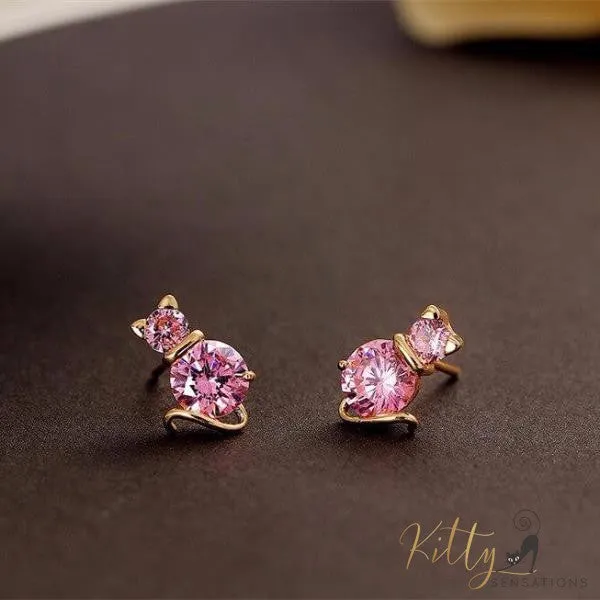 Berg Crystals Cat Stud Earrings (18K Gold Plated)