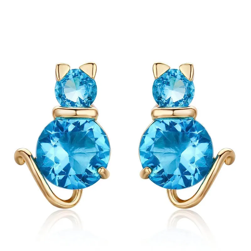 Berg Crystals Cat Stud Earrings (18K Gold Plated)