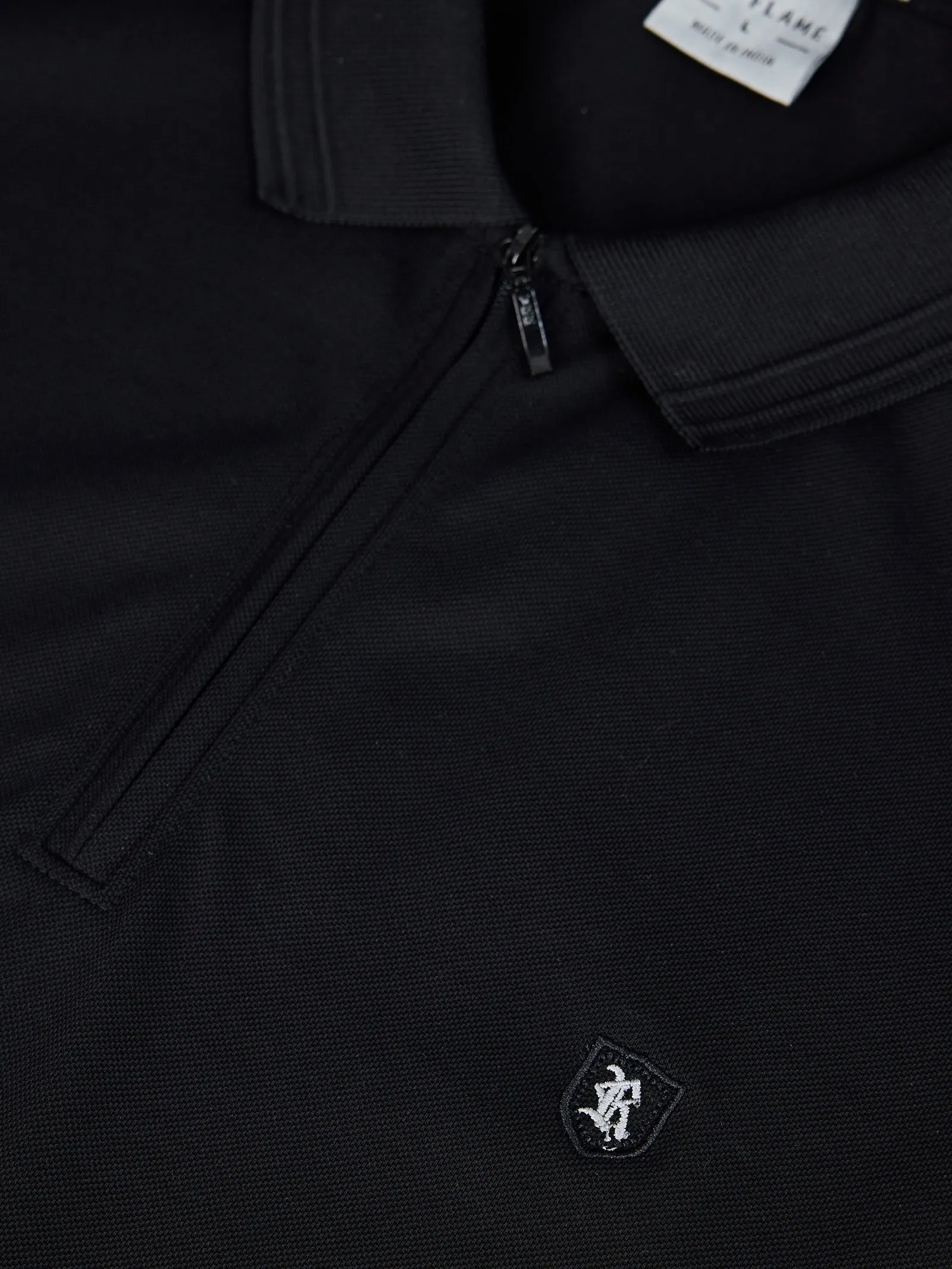 Black Mercerised Cotton Zip Polo T-Shirt