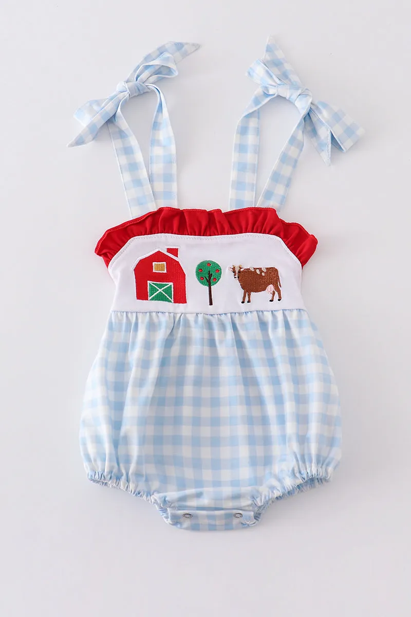 Blue plaid farm embroidery girl bubble