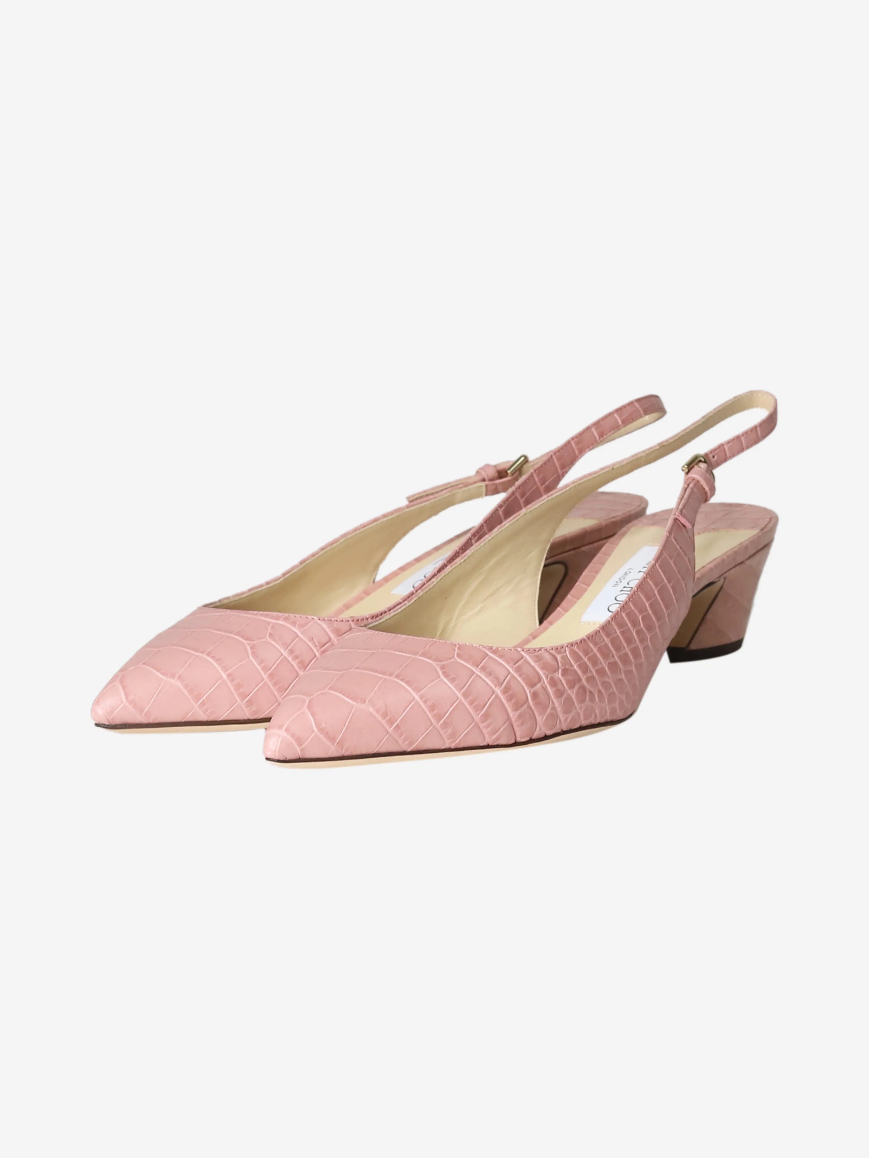 Blush pink croc-embossed slingback shoes - size EU 39.5