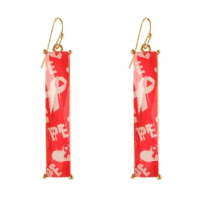 Breast Cancer Pink Ribbon Theme Rectangle Dangle Earrings