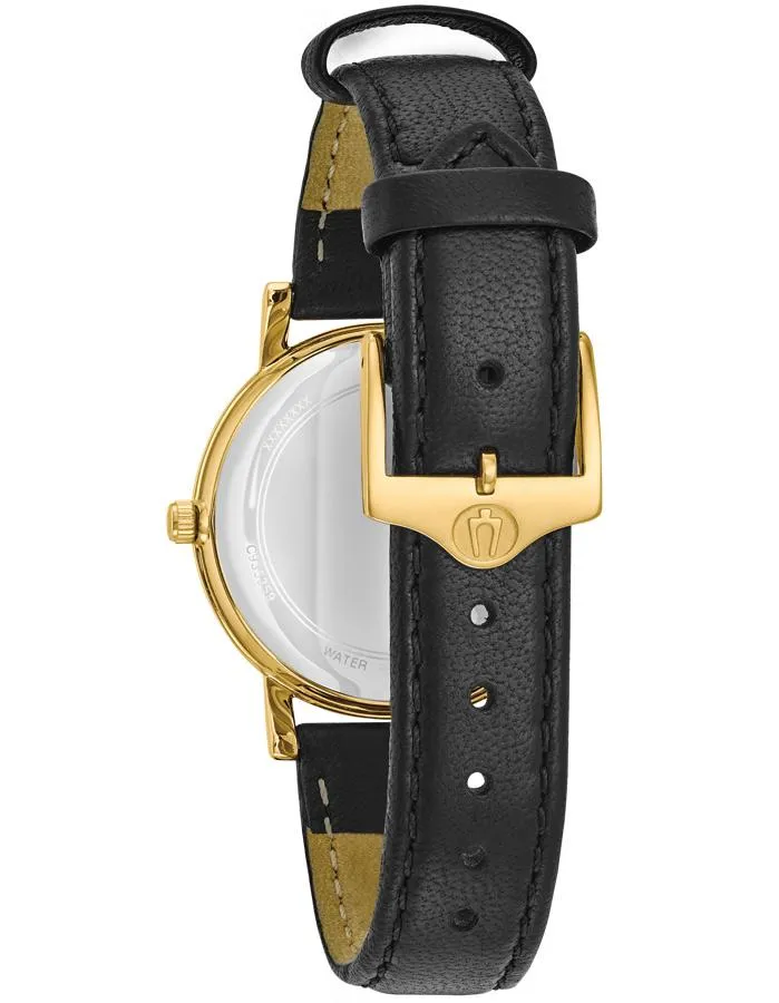 Bulova Womens Classic Watch - Gold-Tone Case - Black Leather Strap