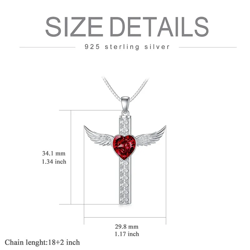 Cross Urn Necklaces for Ashes for Women S925 Sterling Silver Wing Cross Memorial Keepsake Urn Pendant with Heart Crystal