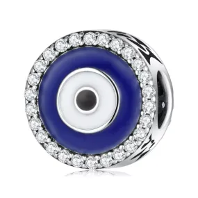 Crystallized Enamel Round Evil Eye Charm 925 Sterling Silver