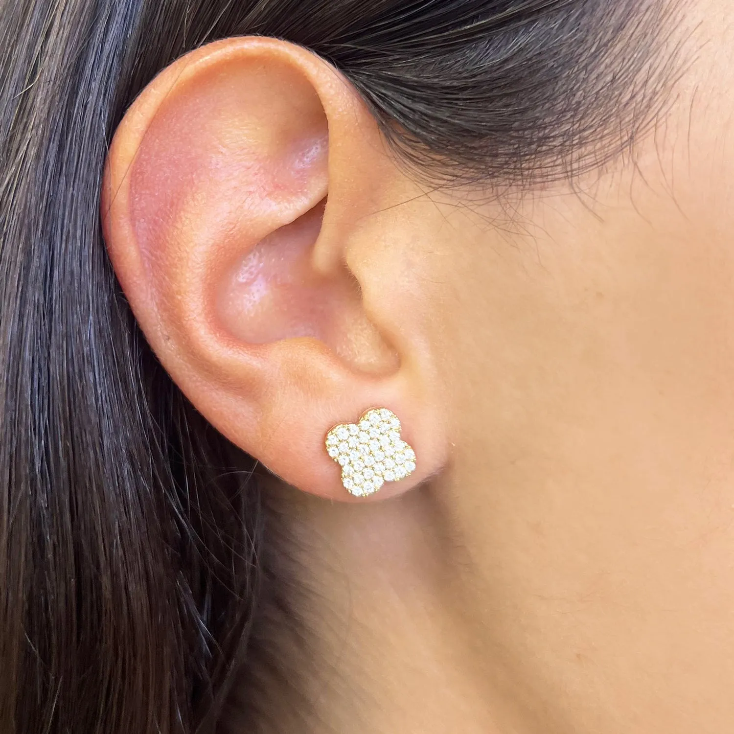 Diamond Clover Stud Earrings