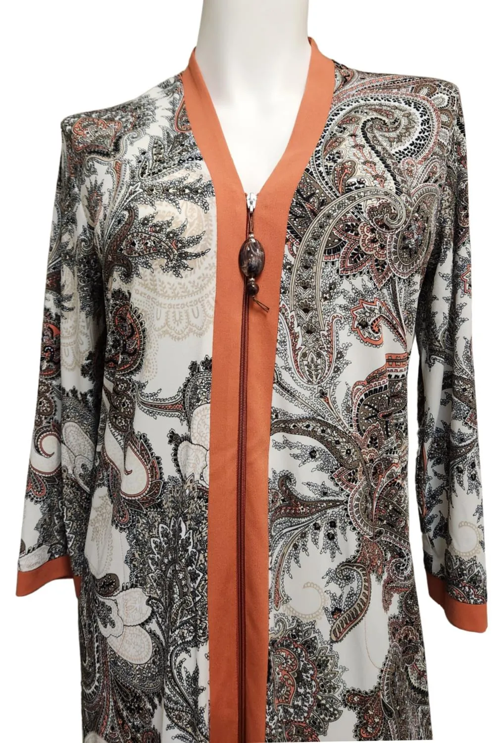 Diamond Tea Printed Zip Robe, Terracotta (23975)