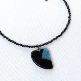 Druzy Agate gemstone Heart on Onyx beaded necklace