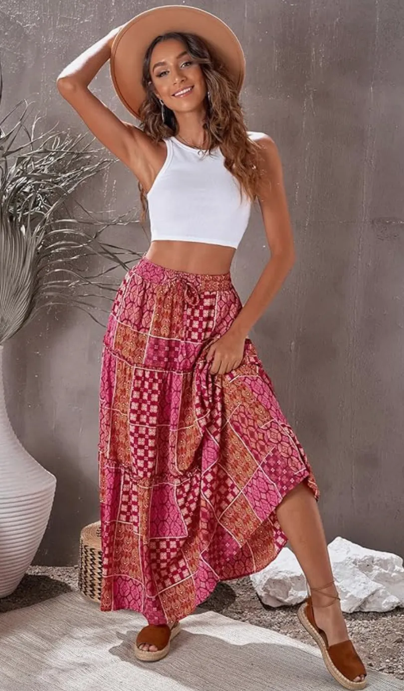 Enzie Tiered Skirt | Pink