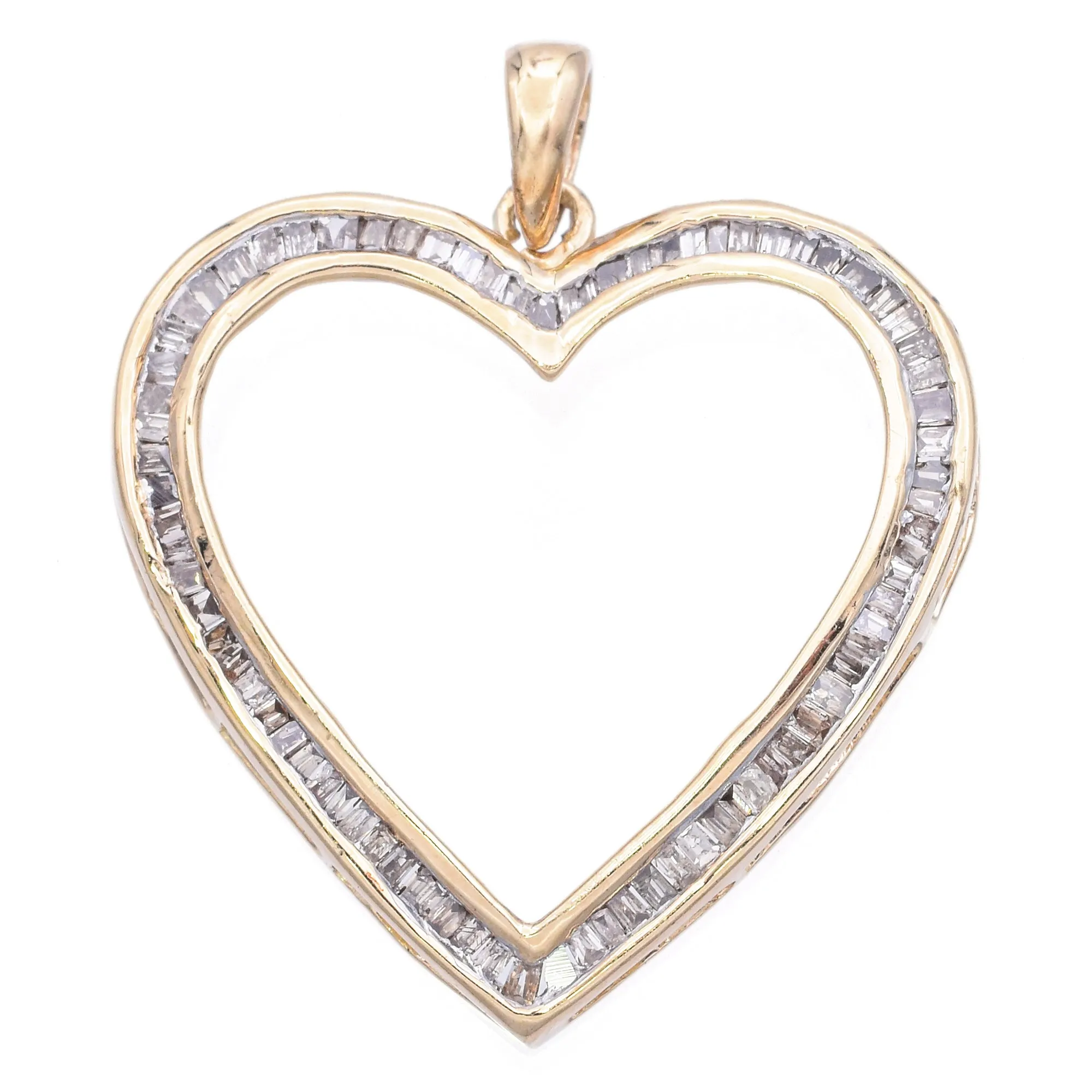 Estate 10K Yellow Gold 0.83 TCW Diamond Open Heart Pendant