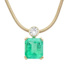 Estate 14K Gold 6.47Ct Emerald & 0.50 Ct Diamond Pendant Necklace with Appraisal