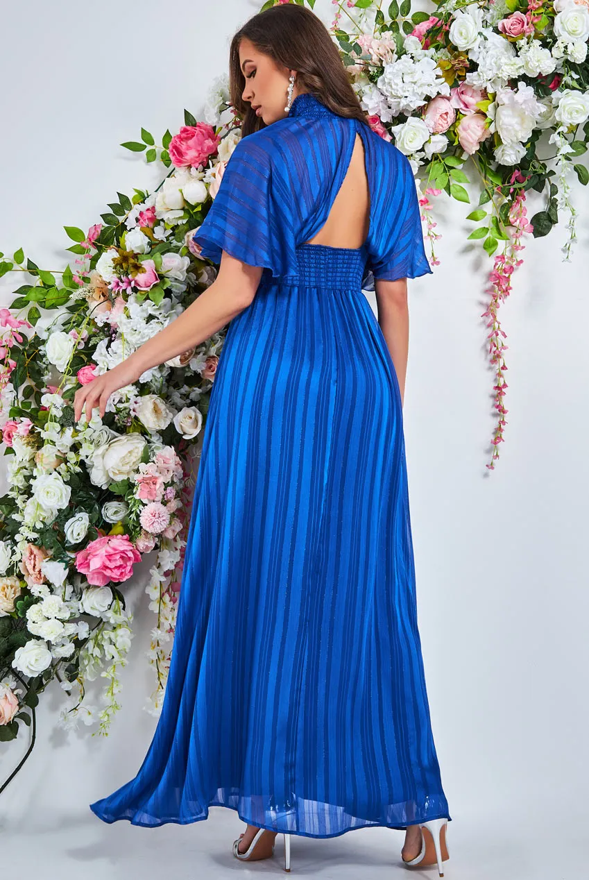 Goddiva Keyhole High Neck Flutter Sleeve Maxi