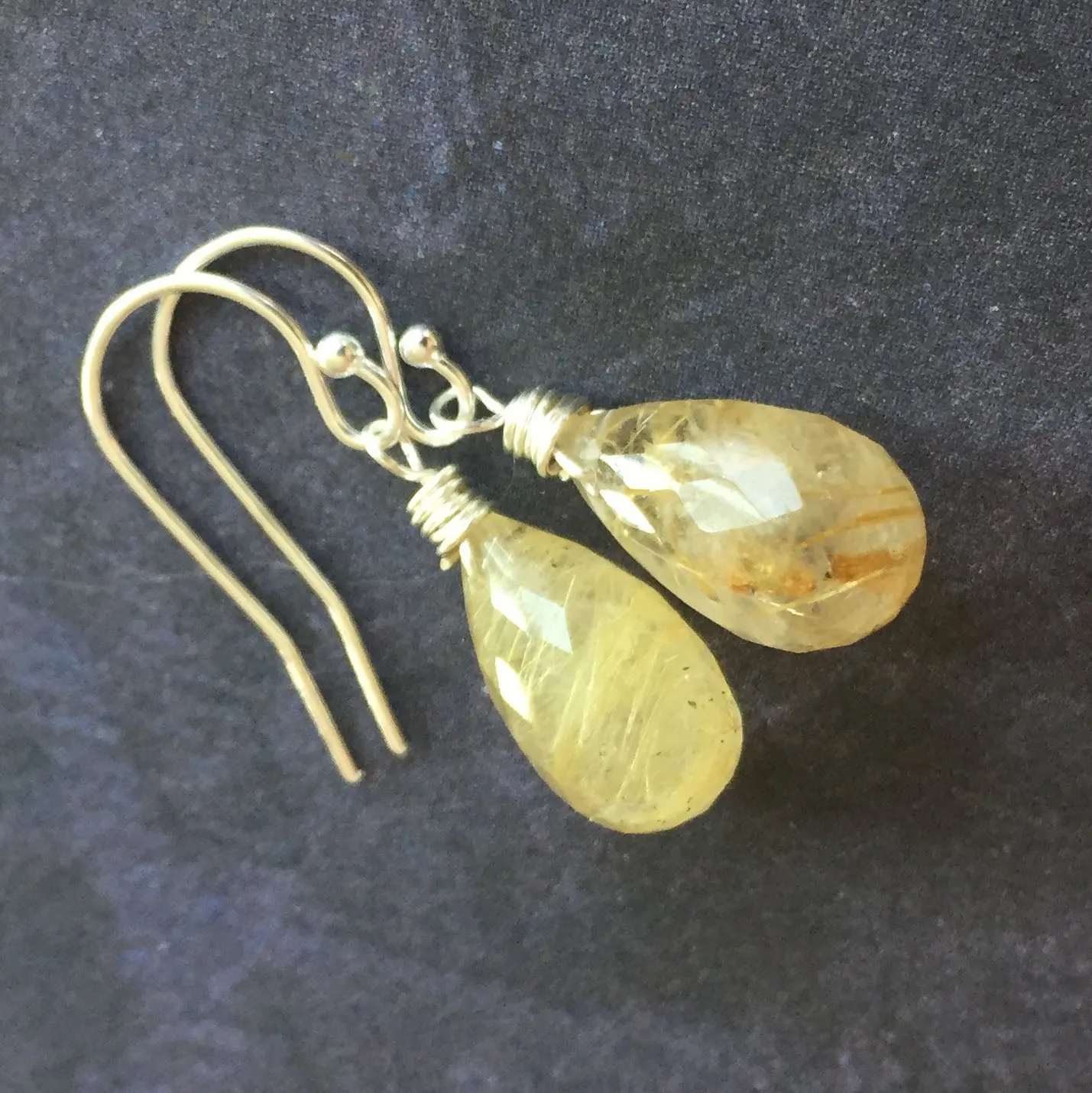 Golden Rutilated Quartz Earrings, OOAK