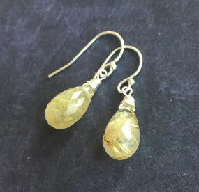 Golden Rutilated Quartz Earrings, OOAK