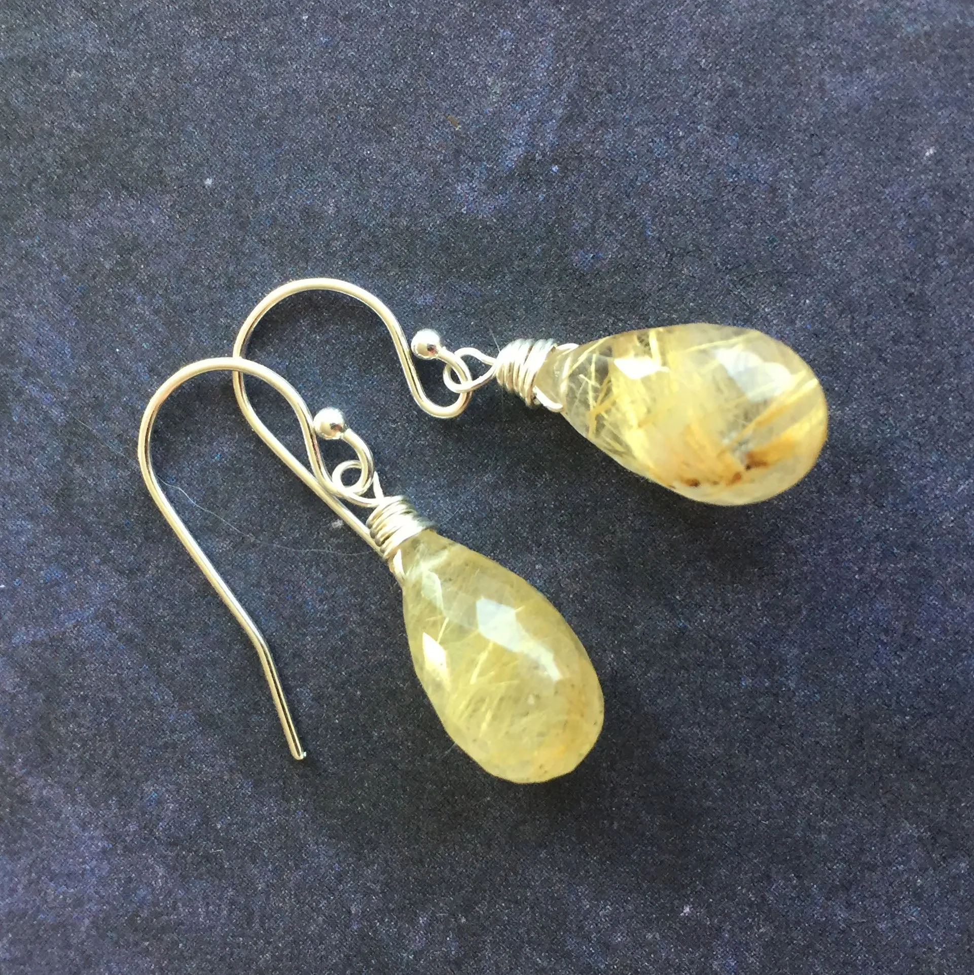 Golden Rutilated Quartz Earrings, OOAK