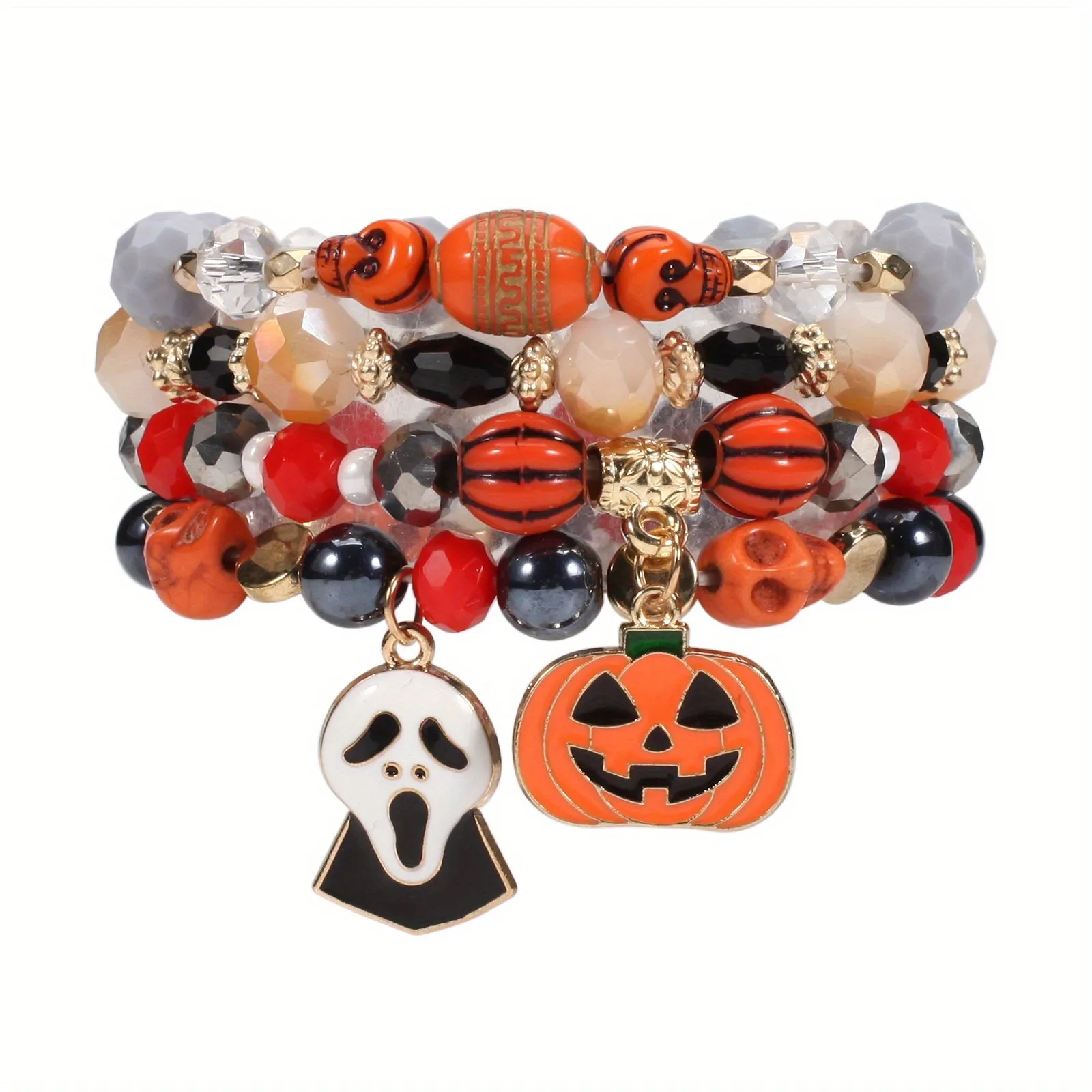 Halloween Bracelet Pumpkin Bat Ghost Skull Pendant Multilayer Beads Bracelet Party Favors LJH3