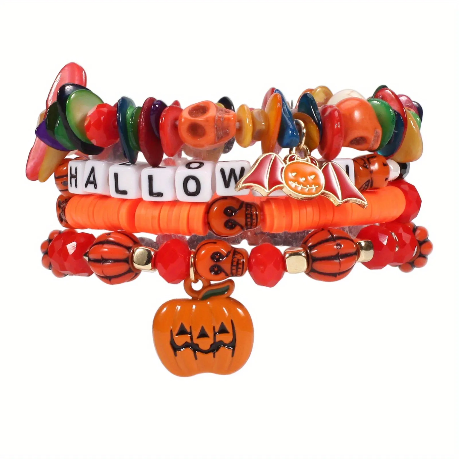 Halloween Bracelet Pumpkin Bat Ghost Skull Pendant Multilayer Beads Bracelet Party Favors LJH3