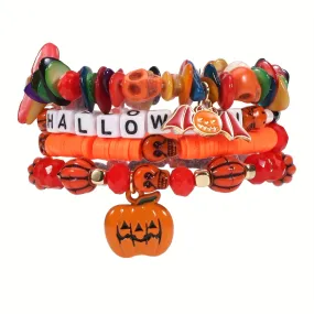 Halloween Bracelet Pumpkin Bat Ghost Skull Pendant Multilayer Beads Bracelet Party Favors LJH3