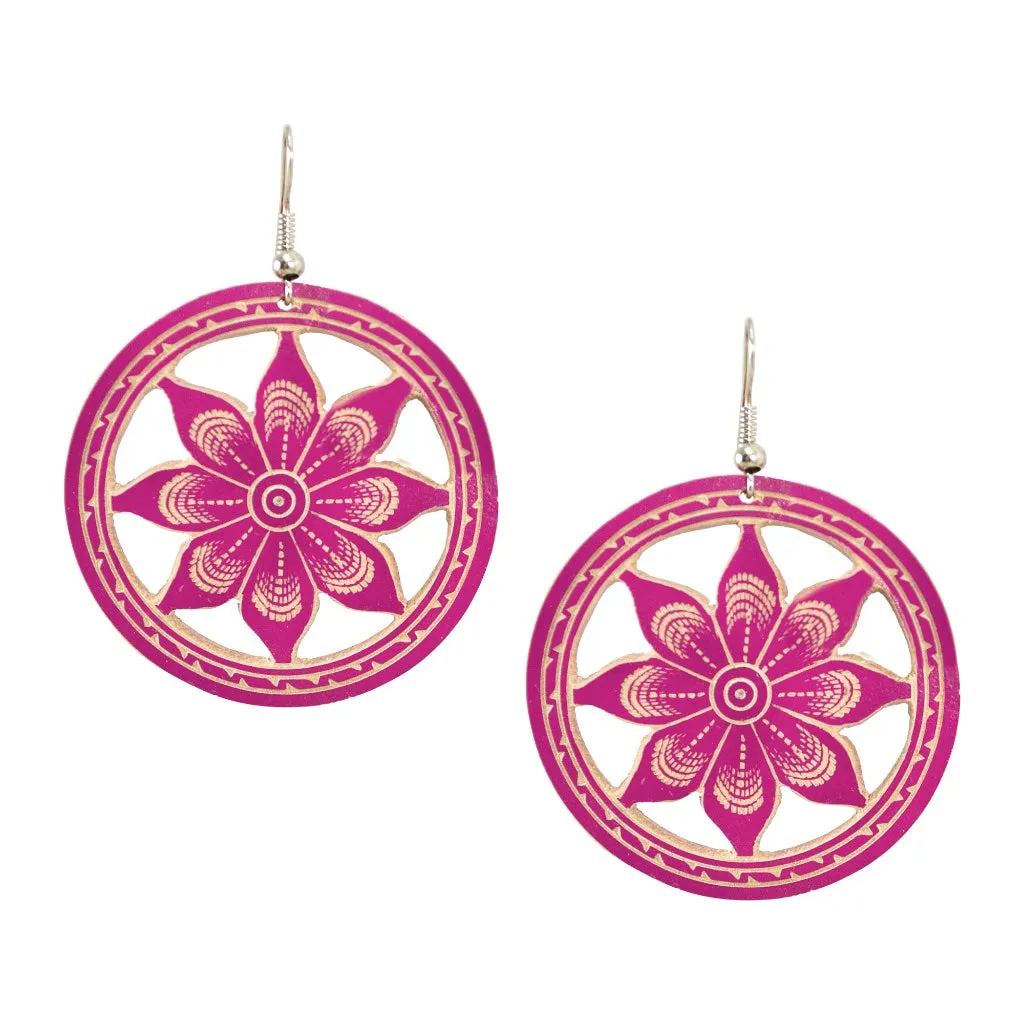 Hand Carved Gourd Drop Earrings - Magenta